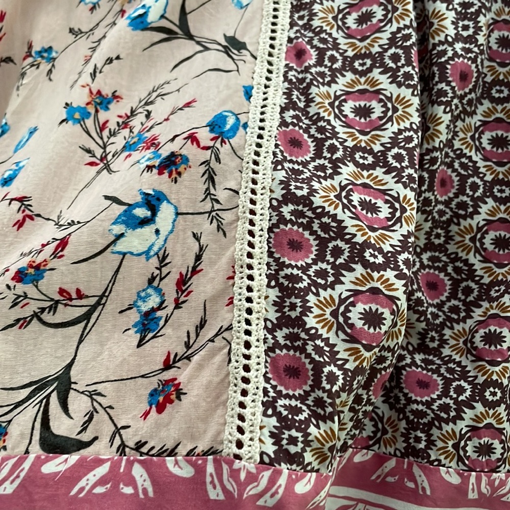 Sundance Everyday Dream Dress pink brown cream boho floral crochet loose size S - Picture 12 of 16